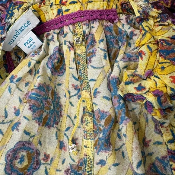 🌟SUNDANCE🌟BOHO PRINTED BORDER PRINT PEASANT BLOUSE YELLOW SZ XXS P - Picture 8 of 10
